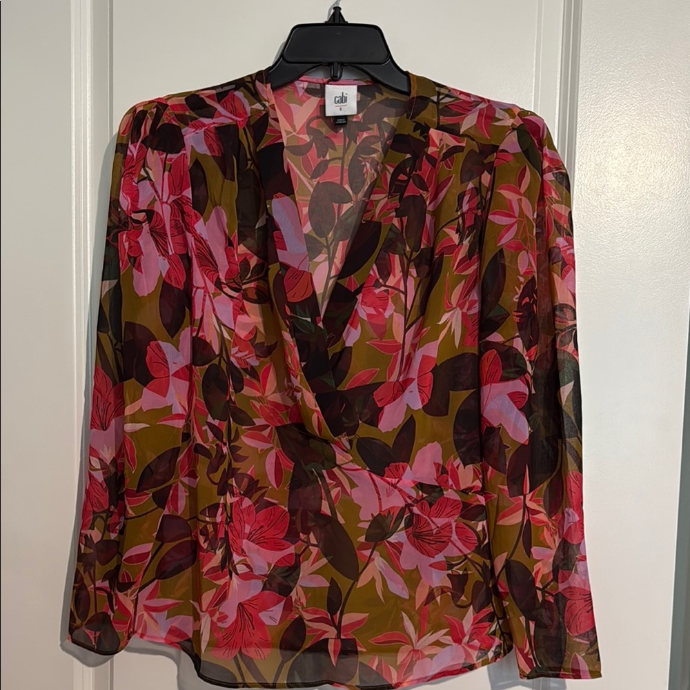 Cabi  Pink burgundy Wrap Blouse longvSleeve S EUC